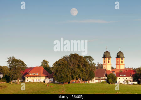 Moonrise over Sankt Märgen, Black Forest, Baden-Württemberg, Germany Stock Photo