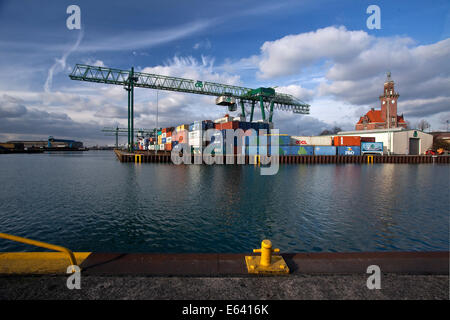Dortmund harbor with the old Port Authority, Dortmund, Ruhr district, North Rhine-Westphalia, Germany Stock Photo