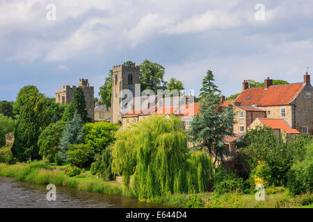 Marmion Tower and St Nicholas Church West Tanfield Hambleton North Yorkshire England Stock Photo
