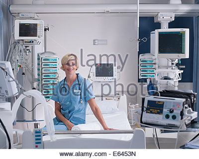 Intensive care unit in a hospital. A patient is connected to Stock ...