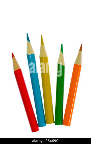 Selection of coloured pencils fanned on a white background Stock Photo