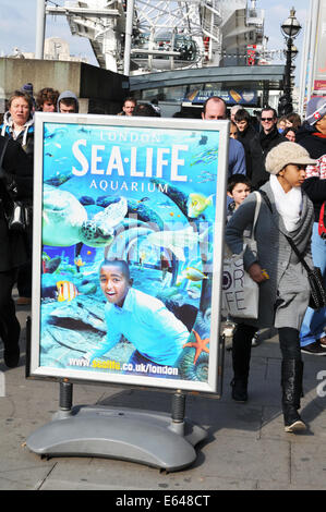 LONDON, UK - MARCH 5, 2011: Sea Life Aquarium sign located on the South Bank of the River Thames in central London Stock Photo