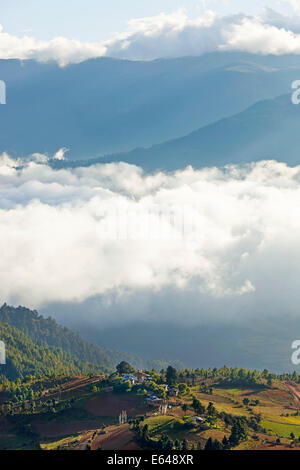 Shingyer village, Ura Valley, Bumthang, Bhutan Stock Photo