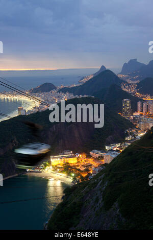 View of Rio de Janeiro & cable car at Sugar Loaf mountain, Brazil Stock Photo