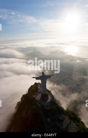 The giant Art Deco statue Jesus known as Cristo Redentor (Christ Redeemer) on Corcovado mountain in Rio de Janeiro Brazil.