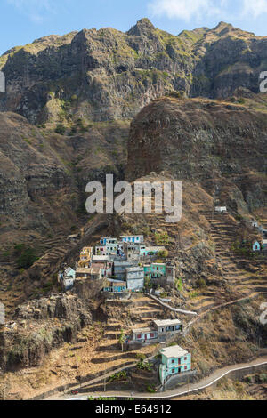 Village on mountain, Fontainhas, Santo Antao Island, Cape Verde Stock Photo