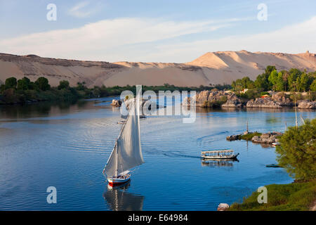 Felucca sailboats on River Nile, Aswan, Egypt Stock Photo