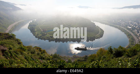 Bremm Rhineland-palatinate Germany historic village Bremm is on a horseshoe bend in river Mosel Bend in Moselle Valley in Stock Photo