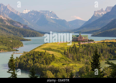 Waterton Lakes National Park, Alberta, Canada, Historic Prince of Wales Hotel at Waterton Lake, Canadian Rockies Stock Photo