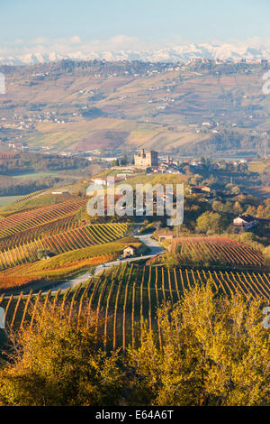 Vineyards & castle; Grinzane Cavour; Cuneo district; Langhe; nr Alba; Langhe; Piedmont (or Piemonte or Piedmonte); Italy Stock Photo