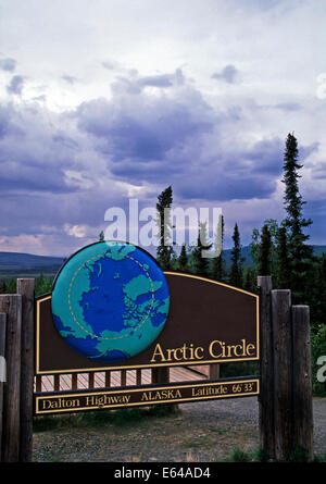 Arctic Circle sign,Dalton Highway,Alaska Stock Photo