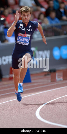 Zurich, Switzerland. 14th Aug, 2014. Christophe Lemaitre of France competes in the 200m Men Qualification at the European Athletics Championships 2014 at the Letzigrund stadium in Zurich, Switzerland, 14 August 2014. Photo: Rainer Jensen/dpa/Alamy Live News Stock Photo