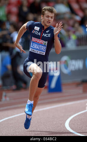 Zurich, Switzerland. 14th Aug, 2014. Christophe Lemaitre of France competes in the 200m Men Qualification at the European Athletics Championships 2014 at the Letzigrund stadium in Zurich, Switzerland, 14 August 2014. Photo: Rainer Jensen/dpa/Alamy Live News Stock Photo