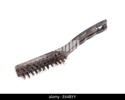 Close up photo of a wire brush on a plain white background. Stock Photo