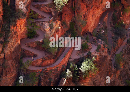 Hikers At Angels Landing Trail, Walters Wiggles Switchbacks Near Scout ...