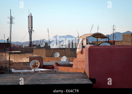 Satellite dishes and antennae on the rooftop of houses in Marrakesh, Morocco, North Africa Stock Photo