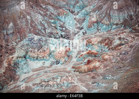 Aerial view of a mineral vein rich with iron oxide in a desert area near Moab, Utah, USA. Stock Photo