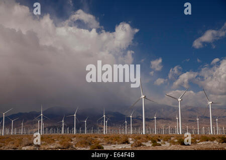 Wind Energy Windmills near Palm Springs, California, United States of America, USA Stock Photo