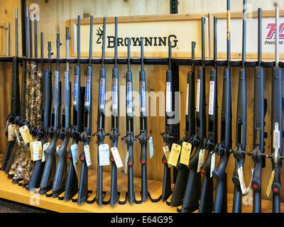 Browning  Hunting Rifles Section, Rifle Aisle, Scheels Sporting Goods Store, Great Falls, Montana, USA Stock Photo