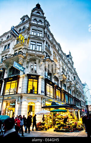 Graben Strasse at dusk. The main walking street in old Vienna is the Graben. Stock Photo