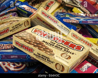 Whoppers Malted Milk Balls, Candy Bin Display, Smith's Grocery Store, Great Falls, Montana, USA Stock Photo