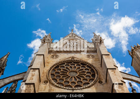 Rose window view in the gothic cathedral of Leon in Spain Stock Photo