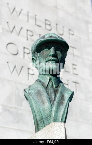 Bust of Orville Wright in front of the Wright Brothers Monument, Wright Brothers National Memorial, North Carolina, USA Stock Photo