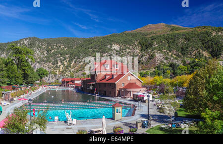 Autumn colors by Glenwood Hot Springs Pool in Glenwood, Colorado Stock Photo