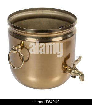 Brass bucket with spigot for carrying and pouring water - path included Stock Photo