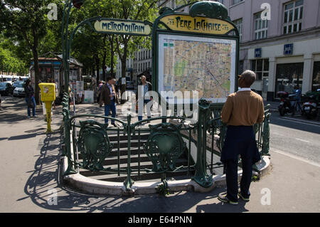 Pere Lachaise underground station entrance in Paris, France Stock Photo