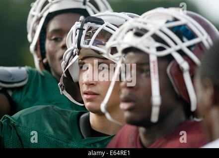 Aug. 14, 2014 - Tarpon Springs, Florida, U.S. - DOUGLAS R. CLIFFORD.Tarpon Springs High School quarterback Brandon Casler, center, attends a team practice on Thursday (8/14/14) at the school in Tarpon Springs. (Credit Image: © Douglas R. Clifford/Tampa Bay Times/ZUMA Wire) Stock Photo