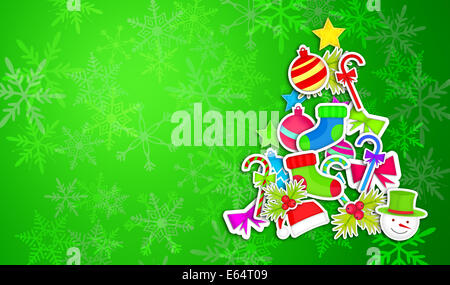 Tree Christmas Made By Ornament Art Paper Green Background Stock Photo