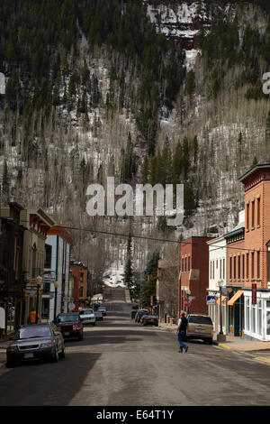 Telluride, historic mining town and ski resort, San Juan Mountains, San Miguel County, Colorado, USA Stock Photo
