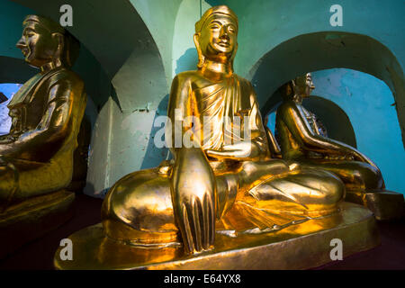 Sitting Buddha Statue, Shwedagon Pagoda, Singuttara Hill, Yangon or Rangoon, Yangon Region, Myanmar Stock Photo