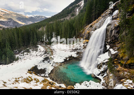 Lower Krimml Waterfall in winter, Krimml, Zell am See District, High Tauern National Park, Salzburg, Austria Stock Photo