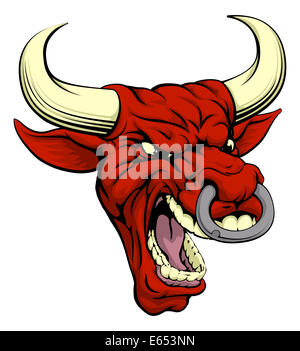 An aggressive tough mean red bull sports mascot character Stock Photo