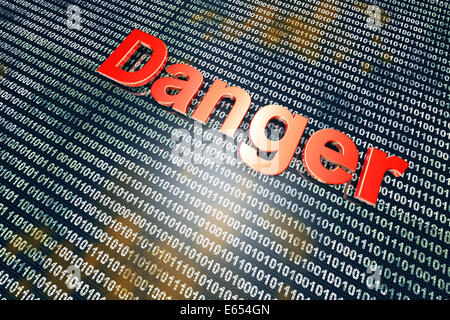 Danger sign over digital, binary code. Stock Photo
