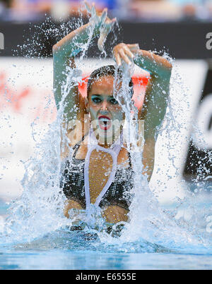 Berlin, Germany. 15th Aug, 2014. Ona Carbonell of Spain competes in the Solo Free Preliminary at the 32nd LEN European Swimming Championships 2014 at the Schwimm- und Sporthalle im Europa-Sportpark (SSE) in Berlin, Germany, 15 August 2014. Photo: Hannibal/dpa/Alamy Live News Stock Photo