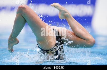 Berlin, Germany. 15th Aug, 2014. Kyra Felssner of Germany competes in the Solo Free Preliminary at the 32nd LEN European Swimming Championships 2014 at the Schwimm- und Sporthalle im Europa-Sportpark (SSE) in Berlin, Germany, 15 August 2014. Photo: Hannibal/dpa/Alamy Live News Stock Photo