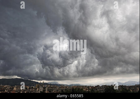 Huge thunderstorm stormy sky clouds over Marseille city, France, Europe Stock Photo