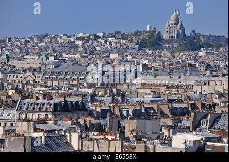Paris skyline cityscape with Montmartre hill and Sacre-Coeur,  France, Europe Stock Photo