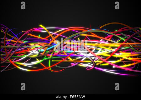 Horizontal Rainbow Strands Line Glow Dark Background Stock Photo