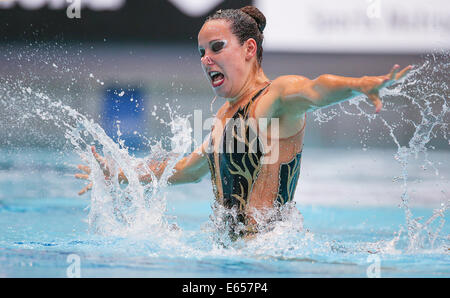 Berlin, Germany. 15th Aug, 2014. Kyra Felssner of Germany competes in the Solo Free Preliminary at the 32nd LEN European Swimming Championships 2014 at the Schwimm- und Sporthalle im Europa-Sportpark (SSE) in Berlin, Germany, 15 August 2014. Photo: Hannibal/dpa/Alamy Live News Stock Photo