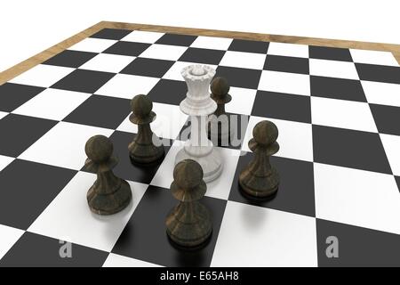 White queen surrounded by black pawns Stock Photo