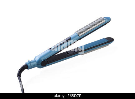 Blue electric hair straightener isolated on white background Stock Photo