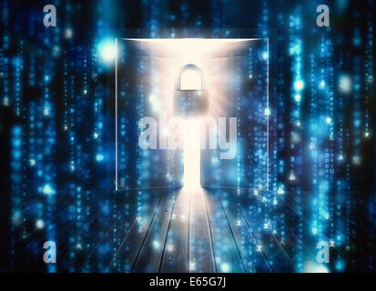 Composite image of lines of blue blurred letters falling Stock Photo