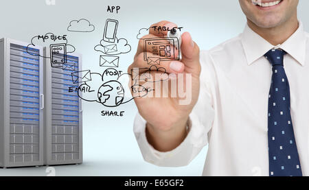 Composite image of businessman writing on camera with a black marker pen Stock Photo