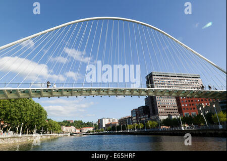 Zubizuri Bridge over the river Nervion, Bilbao Stock Photo