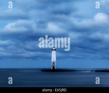 The Frankfort North Breakwater Lighthouse On A Stormy Morning,Michigan, USA Stock Photo