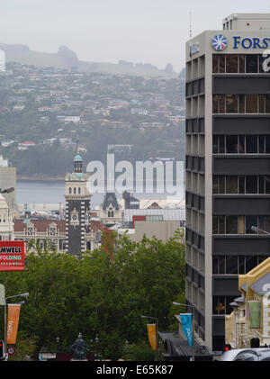 A view down Stuart Street from above The Octagon, Dunedin, New Zealand Stock Photo